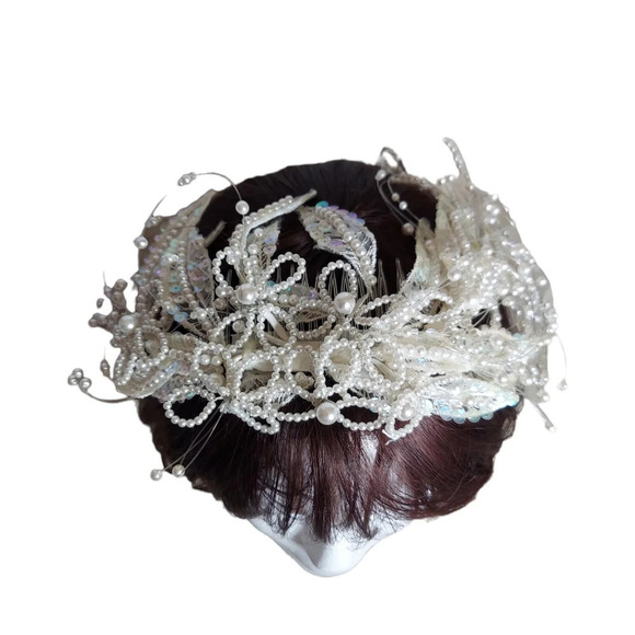 Vintage Jon Bradley‎ Couture Collection Freshwater Pearl Tiara Bridal Headpiece - Picture 15 of 16